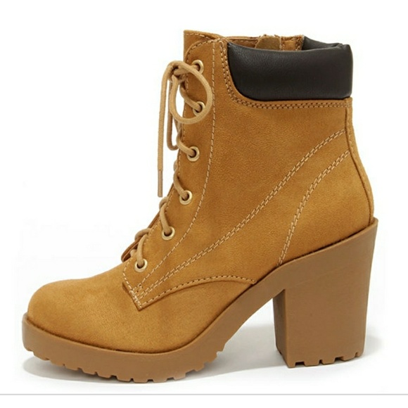 high heel construction boots